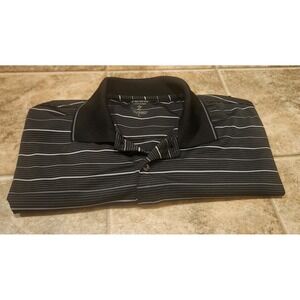 IZOD Golf Mens Large Polo Black With Strips, Soft, Lightweight, Preowned